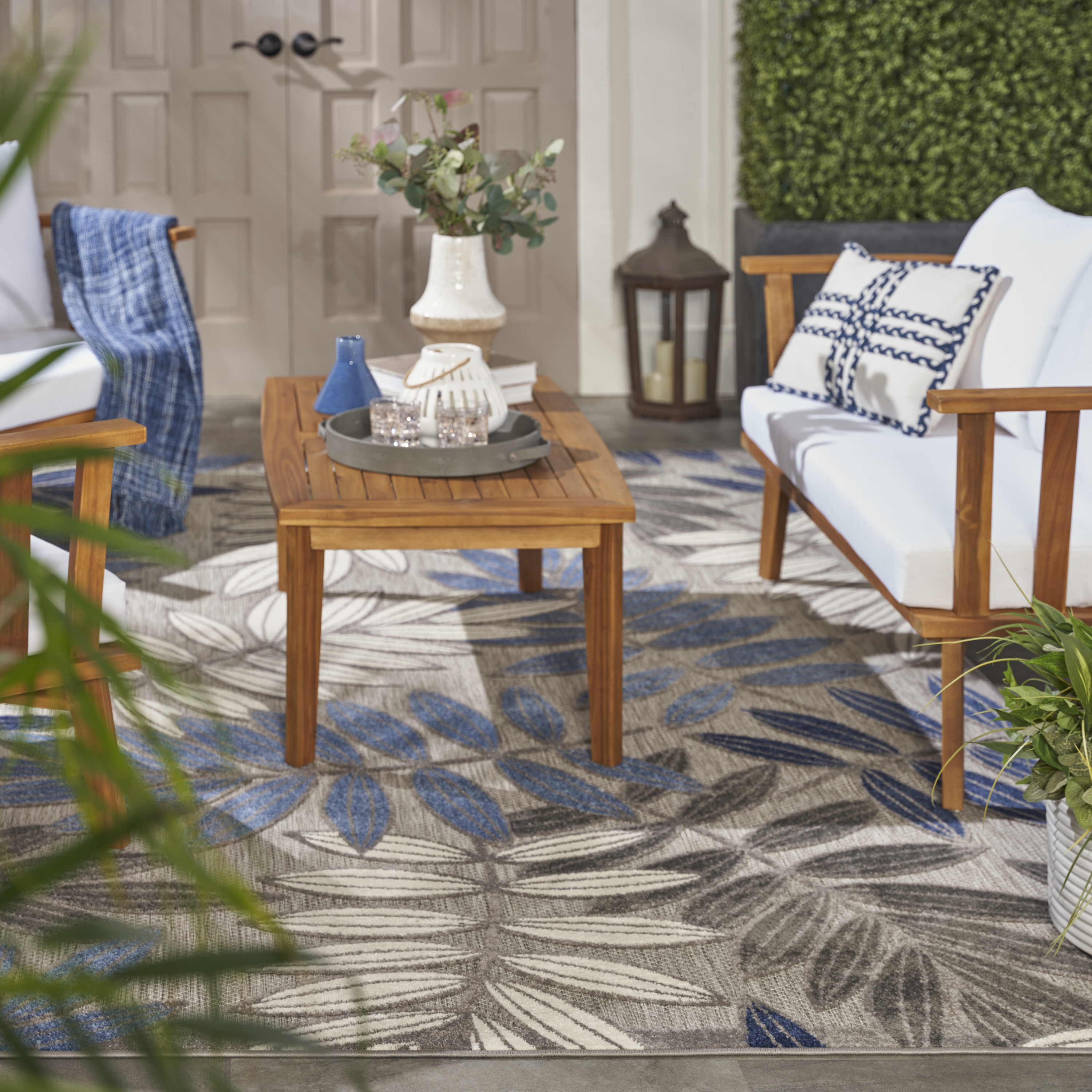 Nourison Aloha 5'3" x 7'5" Grey Blue Tropical Rug