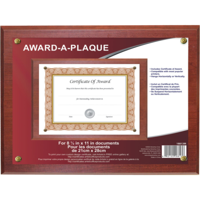 Award-A-Plaque Document Holder, Mahogany, For 8.5x11 in Documents