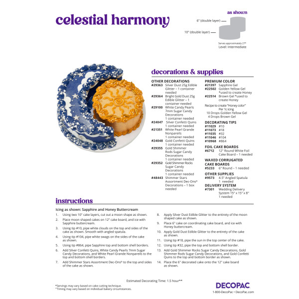Celestial Harmony Cake Decorating Instruction Card