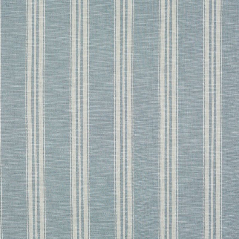 Vertical-striped woven fabric panel (soft blue with repeating off-white bands) hangs flat, covering the surface; subtle horizontal weave visible, suggesting wallpaper or a curtain in neutral lighting.