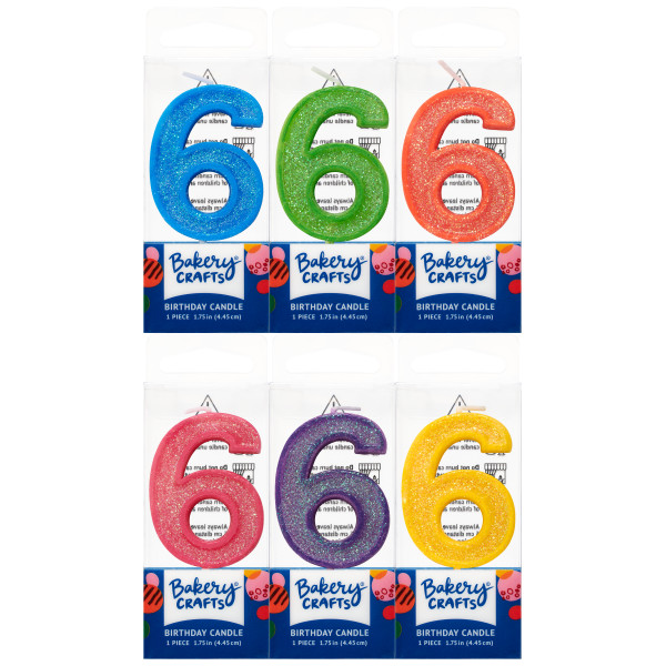 6 Mini Glitter Numeral Candles