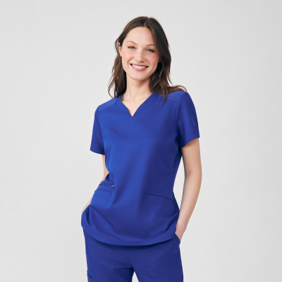 White Cross VIBE WT121 Women&#8216;s Sporty Breathable 3-Pocket Heart Neck Scrub Top with Zipper Pocket and Knit Details-White Cross