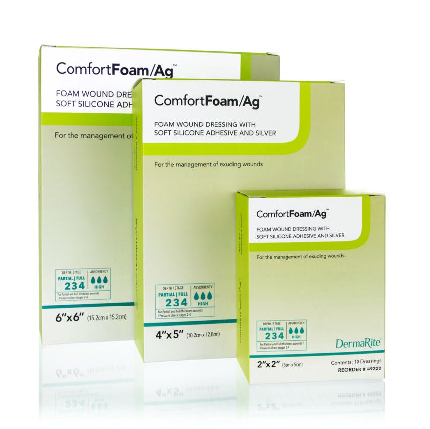 ComfortFoam/Ag™ Sterile Foam Dressing with Silver, 4 x 4 Inch