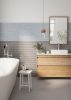 Oslo Blue 2.5x15 Brick, and Cool Gray 32x32 and 12x26 Fjord Decorative