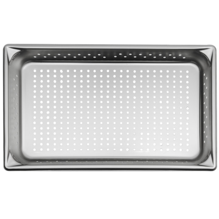 Full-size 2 ½-inch-deep Super Pan V® perforated stainless steel steam table pan