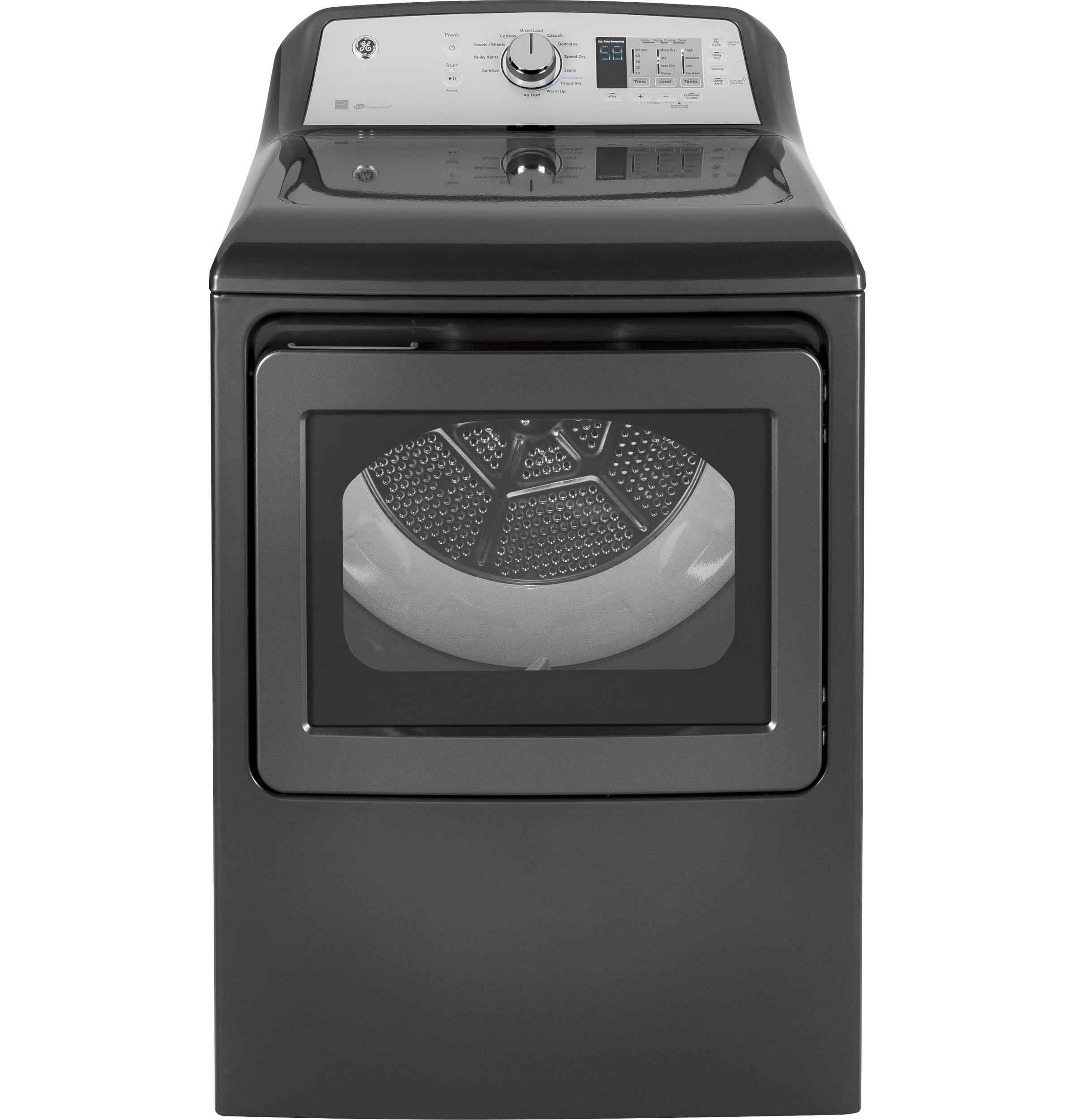 GE® 7.4 cu. ft. Capacity aluminized alloy drum Gas Dryer with HE Sensor Dry