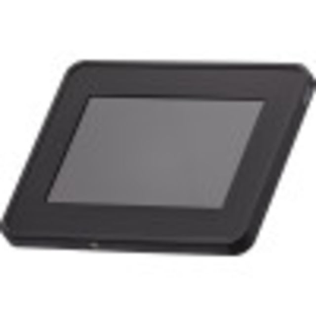 Locking tablet holder for secure use in public spaces.