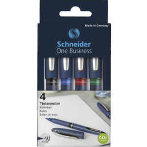 One Business Rollerball, 0.6 mm, 4-Piece Assortment (Black, Red, Blue, Green)
