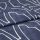 Navy-blue fabric with white abstract linear print, folded once; fabric rests flat, studio-lit close-up revealing woven texture and a visible fold/seam.
