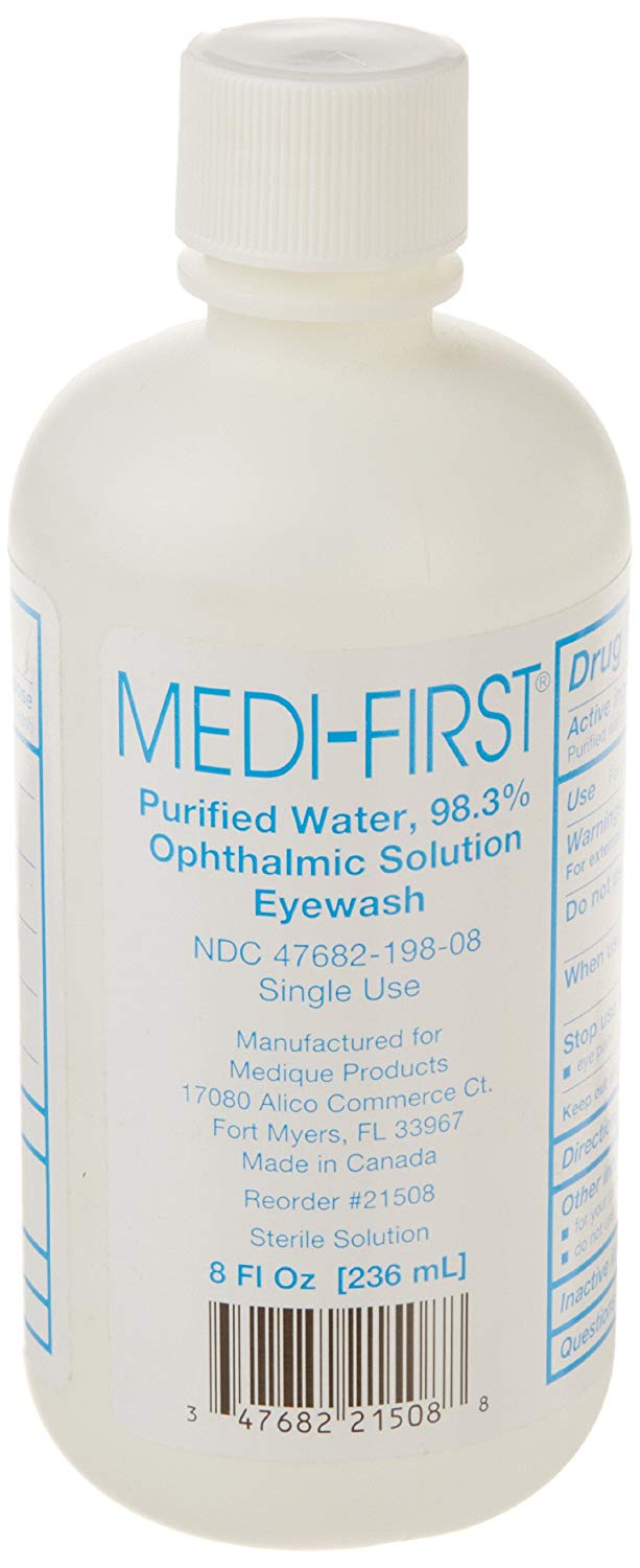 Medi-First® Purified Water, 98.3% Ophthalmic Solution Eyewash, 8-ounce Bottle