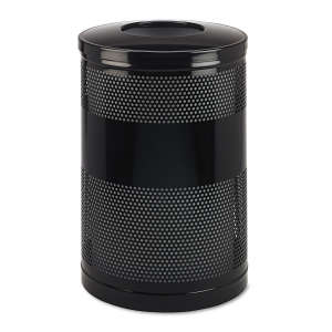 Rubbermaid Commercial, Classics, Perforated Open Top, 51 gal, Metal, Black, Round, Receptacle