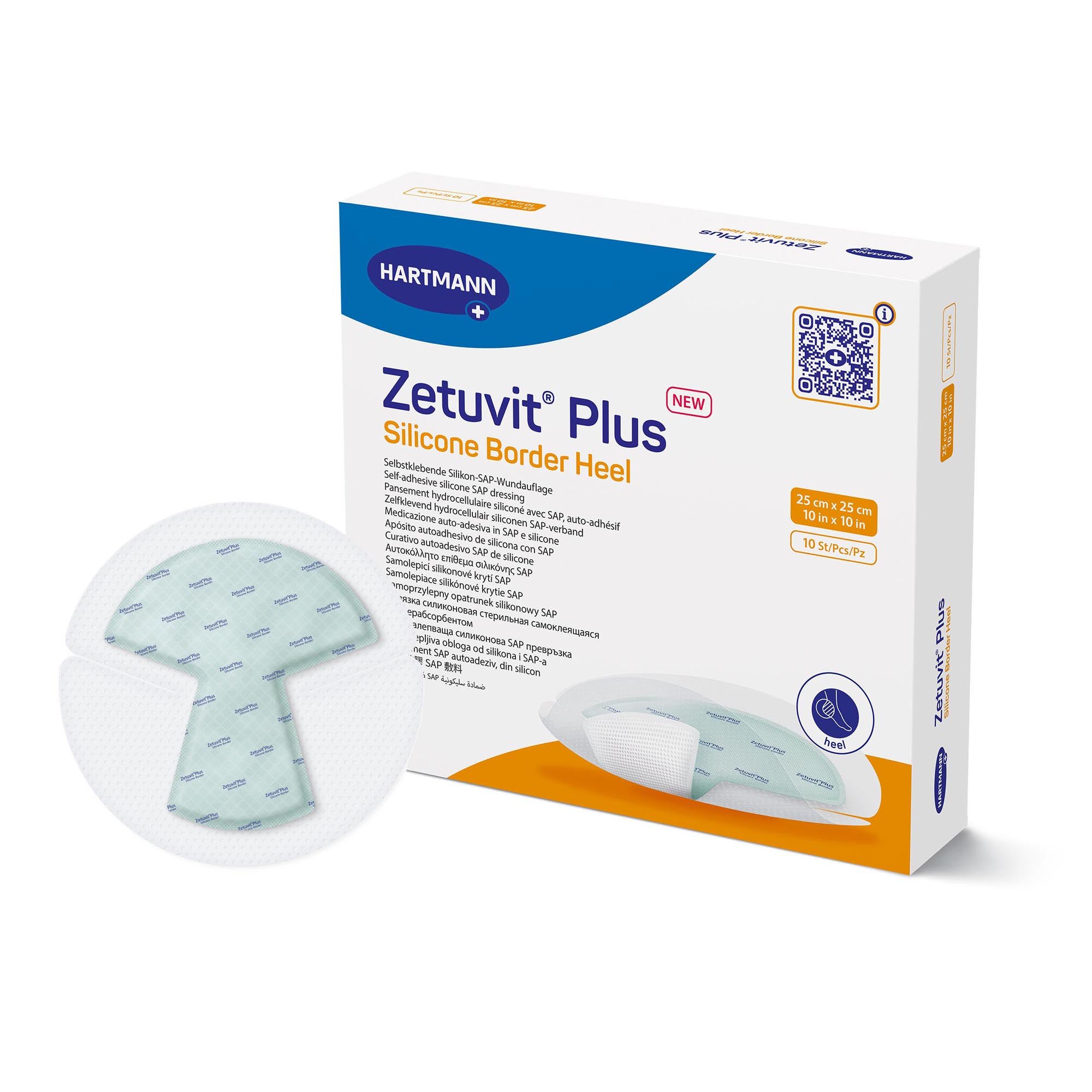 Zetuvit® Plus Silicone Border Super Absorbent Dressing, 10 x 10 Inch Heel