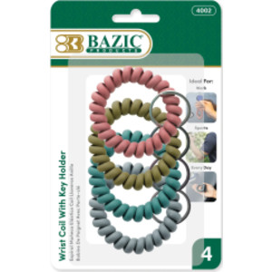 Wrist Coils with Key Holders, Assorted Colors, 4-Count