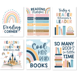 Boho Reading Posters For Classroom Library Decor, Set of 6