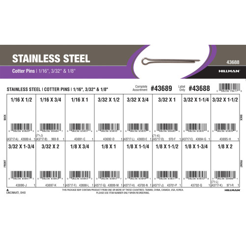 Stainless Steel Cotter Pins Assortment (1/16