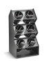 Six-compartment vertical countertop flatware organizer with removable black perforated cylinders