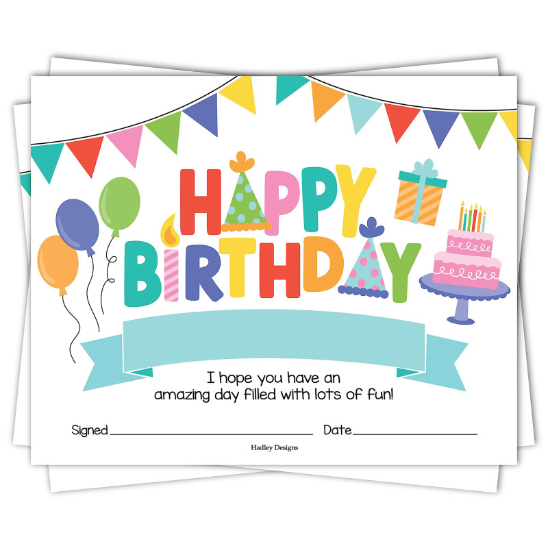 Colorful Happy Birthday Certificates For Students, Set of 25