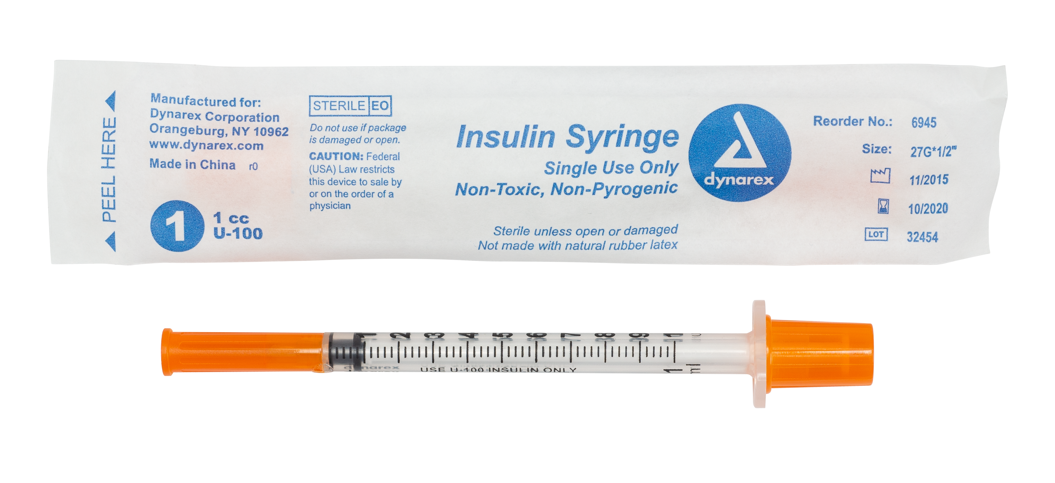 Insulin Syringe N/S - Individual Wrapped - 1cc - 27G, 1/2