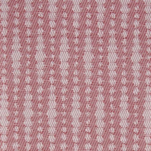 Woven red-and-white fabric with repeating diagonal herringbone stripes — tightly woven, textured surface — flat close-up, evenly lit, no visible surroundings.