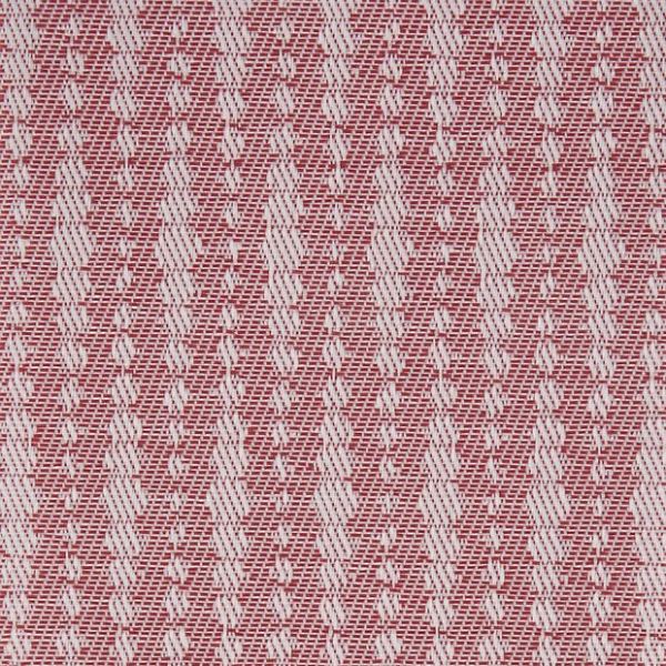 Woven red-and-white fabric with repeating diagonal herringbone stripes — tightly woven, textured surface — flat close-up, evenly lit, no visible surroundings.