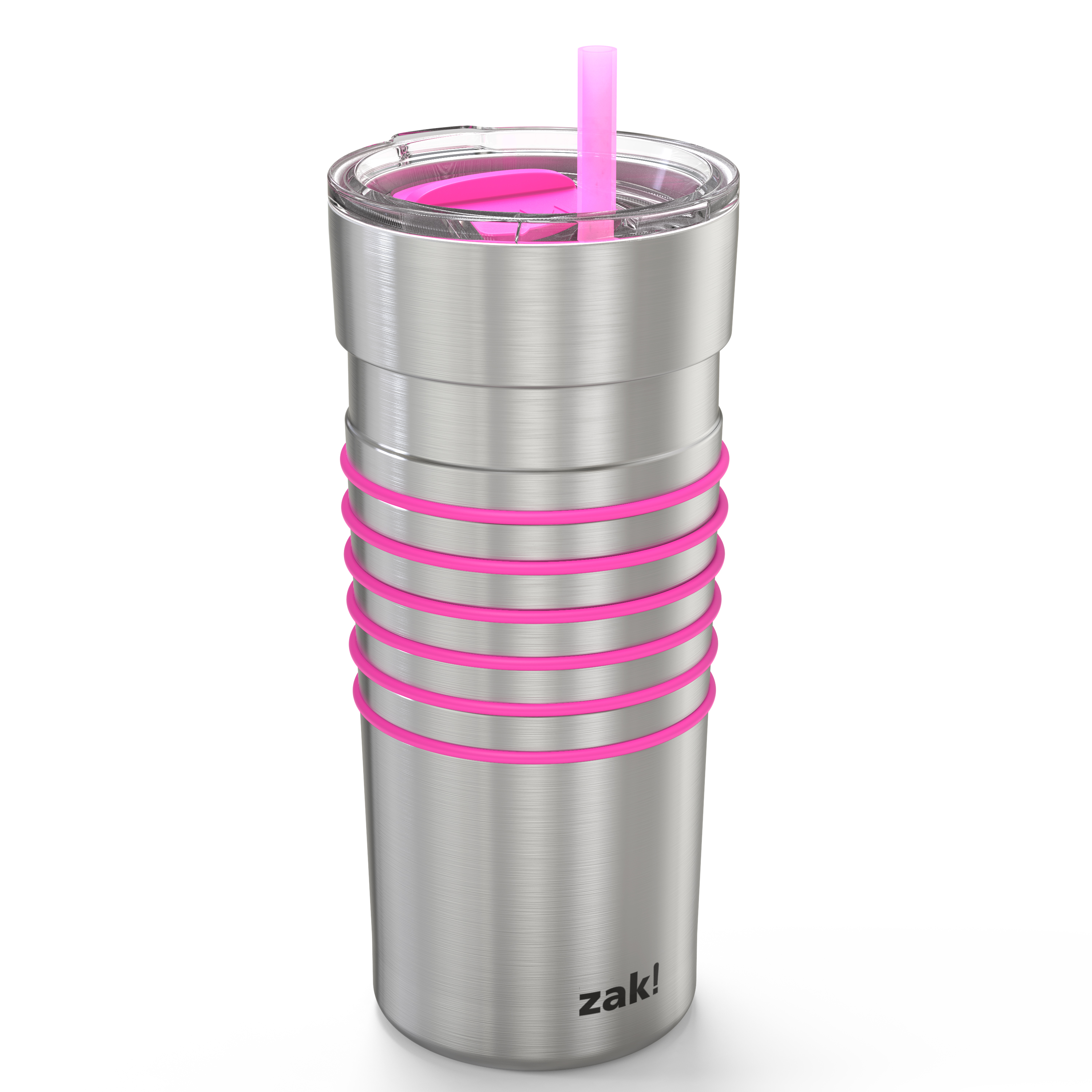 HydraTrak 20 ounce Vacuum Insulated Stainless Steel Tumbler, Stainless Steel with Pink Rings slideshow image 1 HydraTrak 20 ounce Vacuum Insulated Stainless Steel Tumbler, Stainless Steel with Pink Rings slideshow image 1