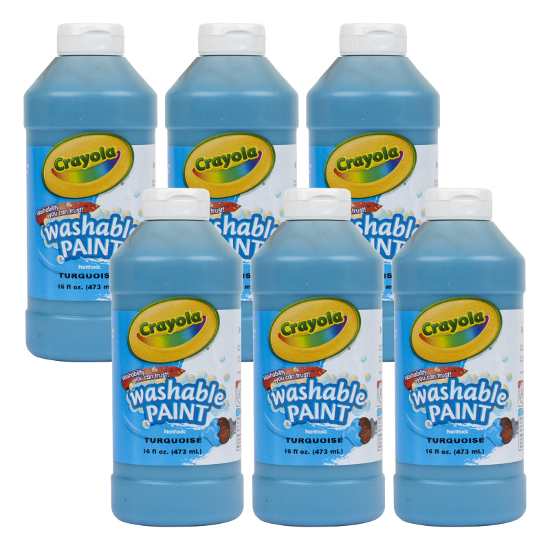 Washable Paint, Turquoise, 16 oz., Pack of 6