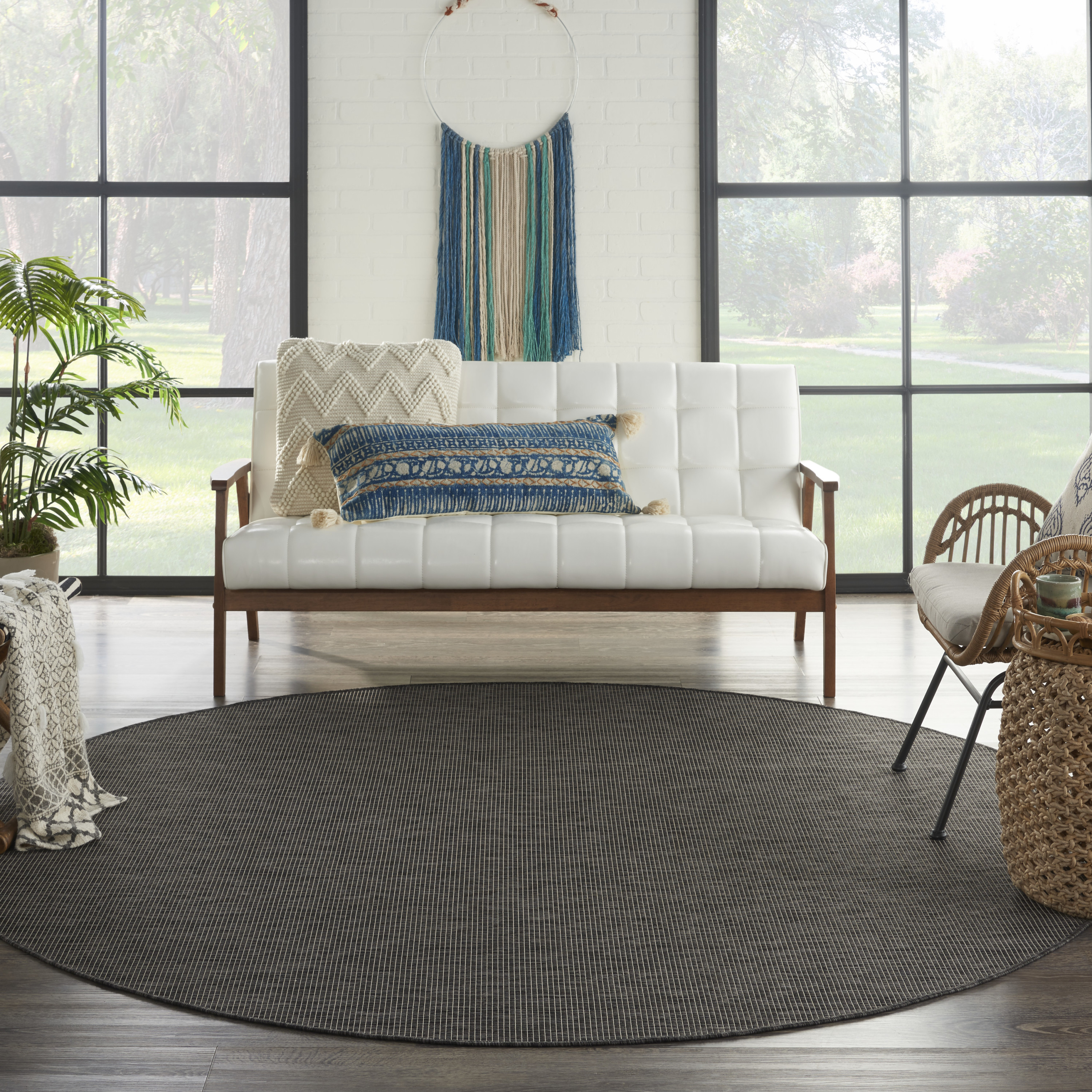 Nourison Positano 8' x Round Charcoal Modern Rug