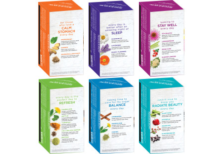 Bigelow Benefits Herbal and Green Tea boxes with ingredients