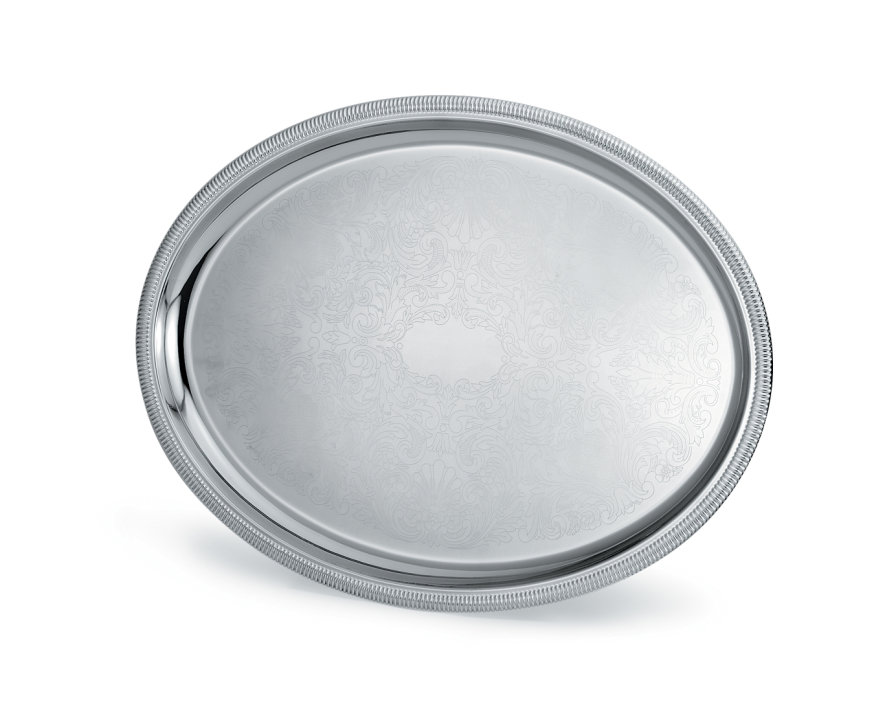 21 ¾-inch Elegant Reflections oval stainless steel serving tray