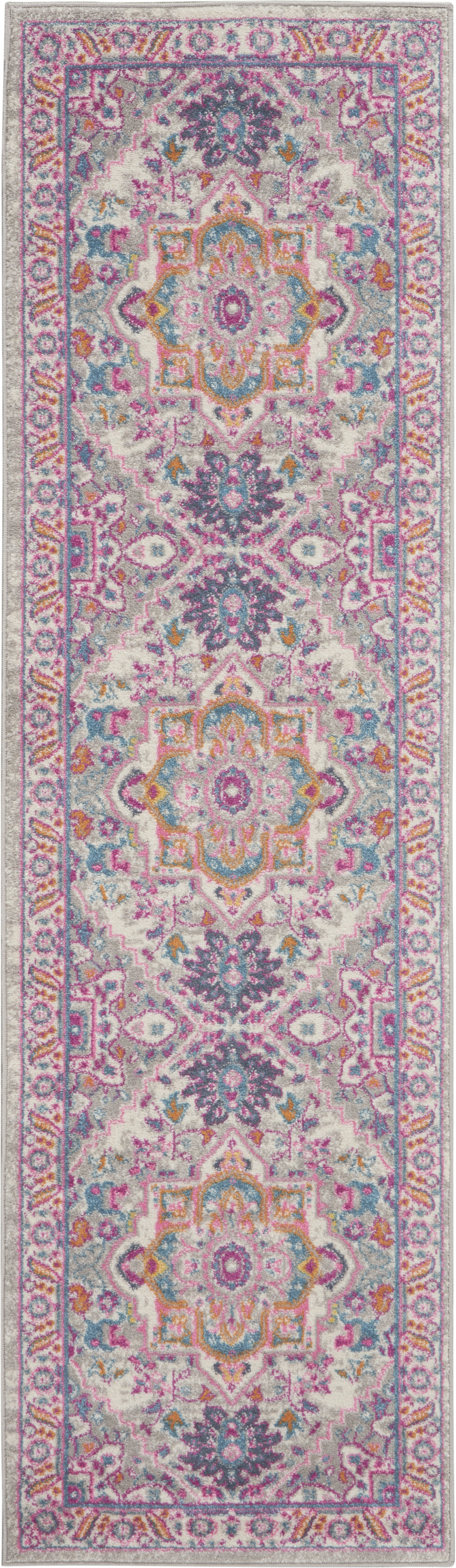 Nourison Passion 1'10" x 6' Light Grey Pink Bohemian Indoor Rug