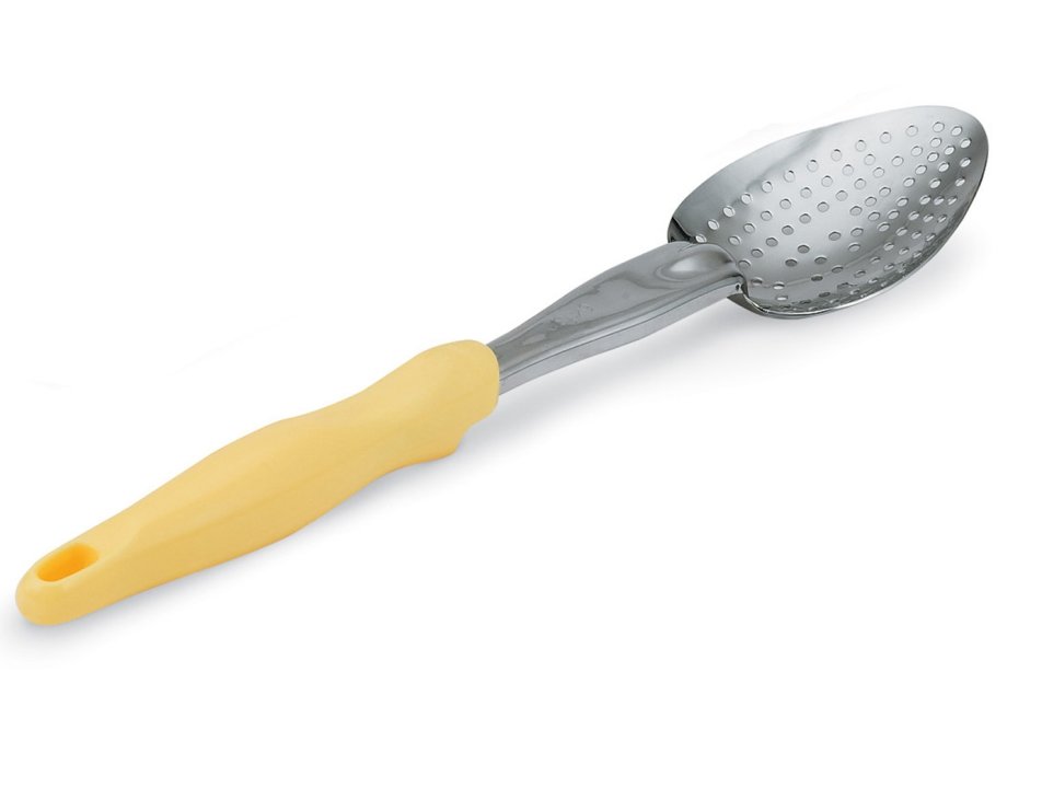 14-inch heavy-duty stainless steel perforated basting spoon with yellow Ergo Grip™ handle