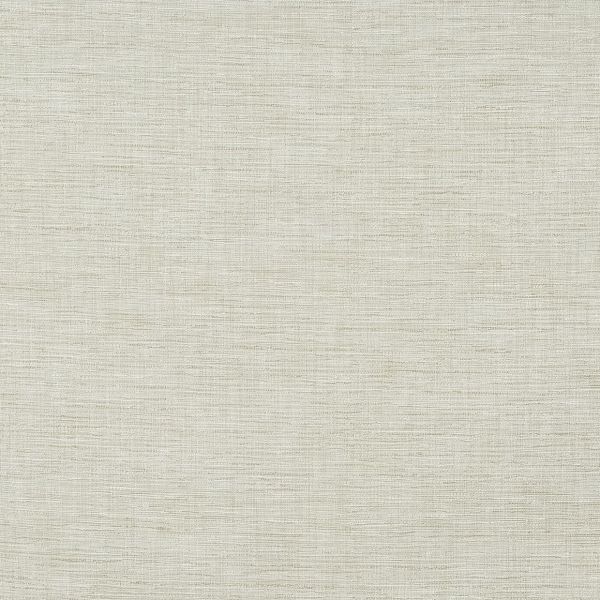 Beige woven fabric with subtle horizontal slub texture filling the frame; fabric lies flat and evenly lit, appearing as neutral wallcovering or upholstery in a calm, diffuse-light setting.