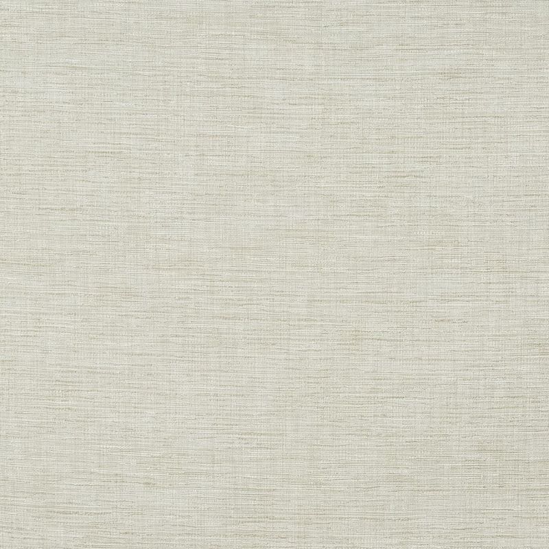 Beige woven fabric with subtle horizontal slub texture filling the frame; fabric lies flat and evenly lit, appearing as neutral wallcovering or upholstery in a calm, diffuse-light setting.