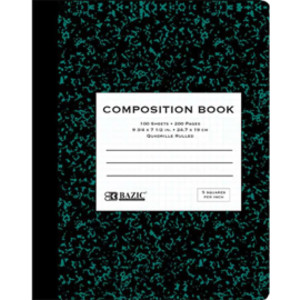 Premium Composition Book, 5-1" Quad-Ruled, Marble, 100 Sheets
