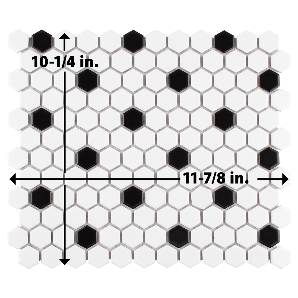 Madison 1″ Hex Matte Cool White w/ Black Dot 10-1/4 in. x 11-7/8 in. Porcelain Mosaic Tile