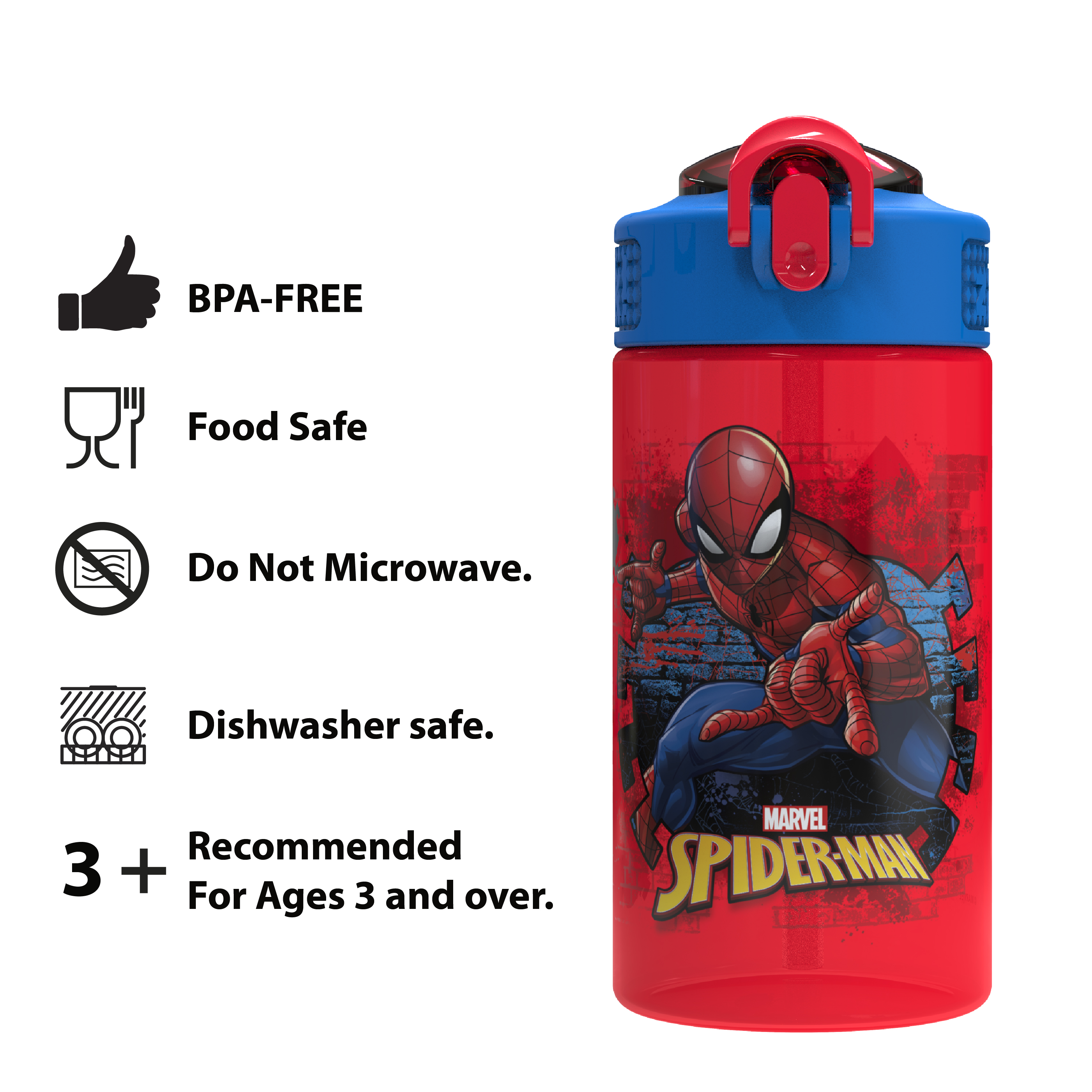 Marvel Comics 16 ounce Reusable Plastic Water Bottle with Straw, Spider-Man slideshow image 6