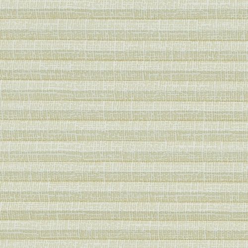 Cream pleated cellular blind with fine woven texture, fully closed, diffusing soft indoor light across a neutral wall in a calm interior.