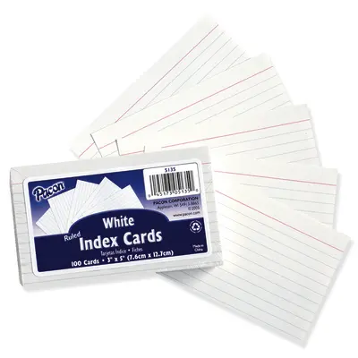 Pacon  Index Cards, White, Ruled, 1/4 in ruled 3