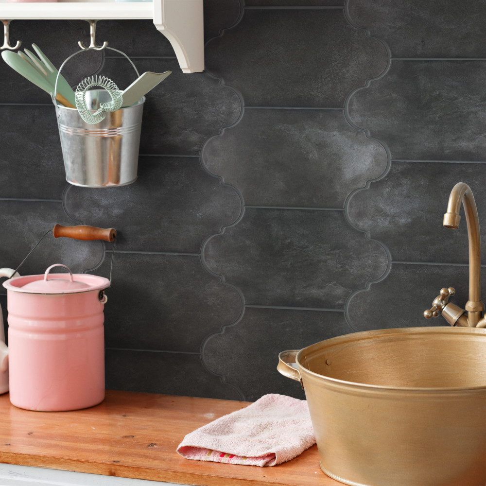 Alhama Provenzal Black 6-1/4 in. x 12-3/4 in. Porcelain Floor and Wall Tile