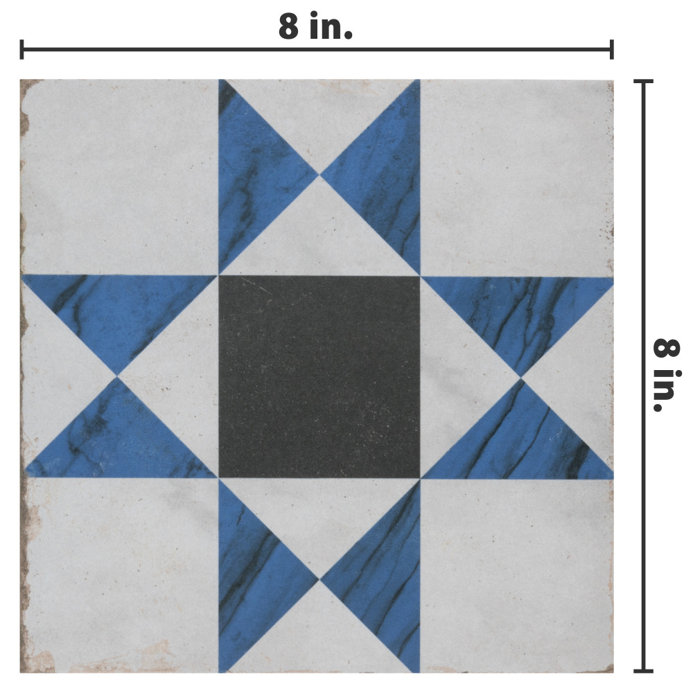 Renaissance Deco Indigo Cross 7-7/8 in. x 7-7/8 in. Porcelain Floor and Wall Tile
