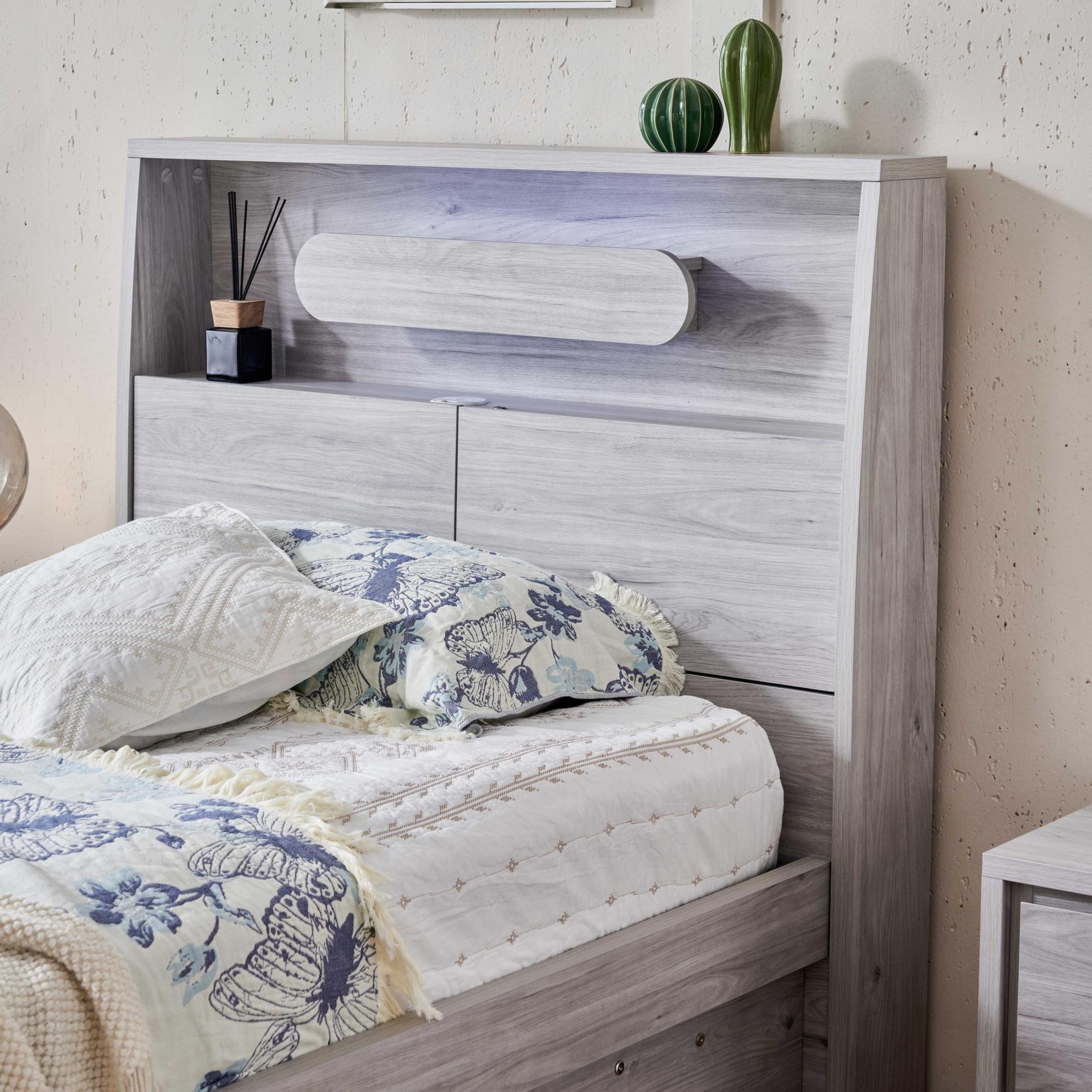 Detail image of the  Nova Bed Frame, Front Slat Gas Lift Base, Stone Oak from Forty Winks