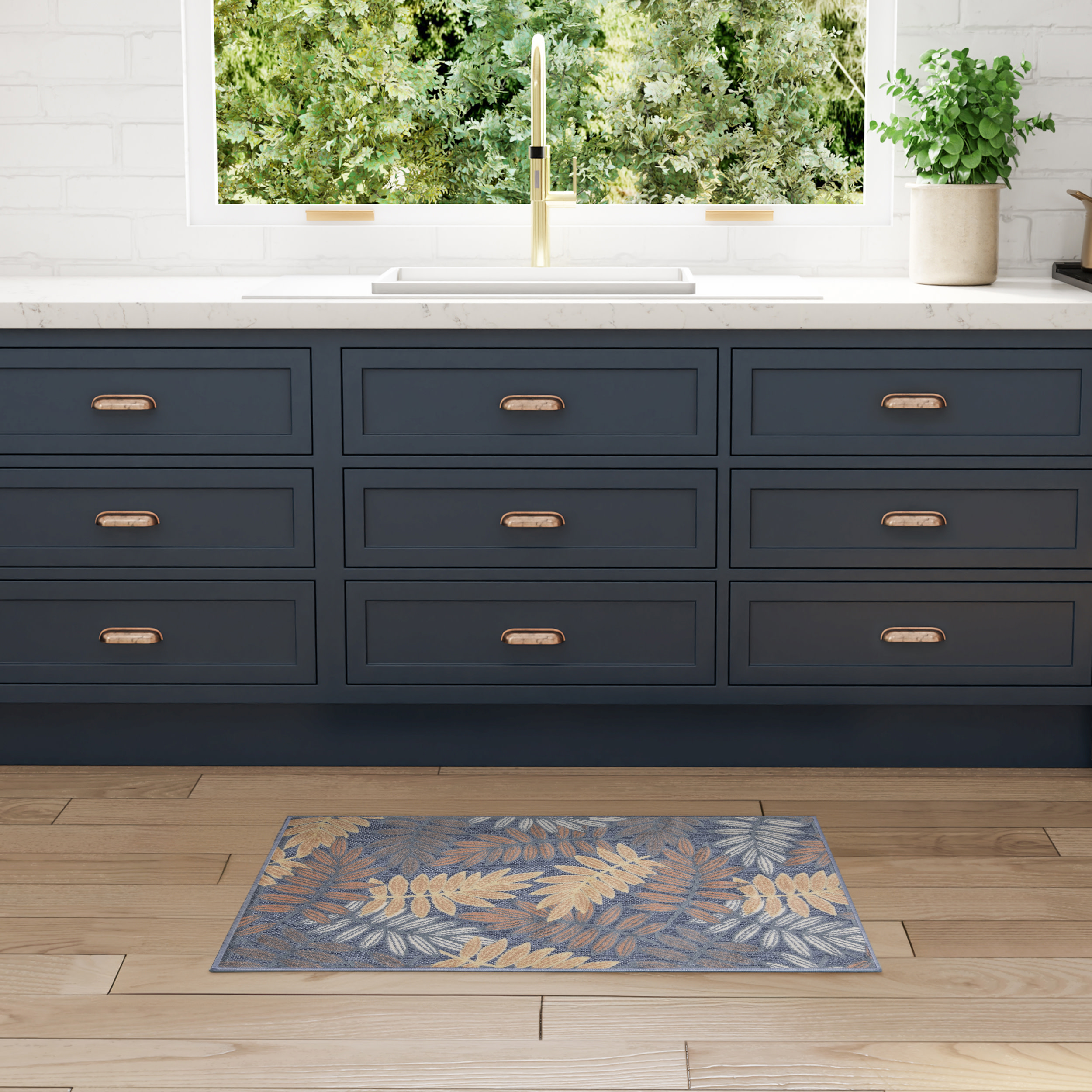 Nourison Aloha 2'8" x 4' Blue Rose Modern Rug