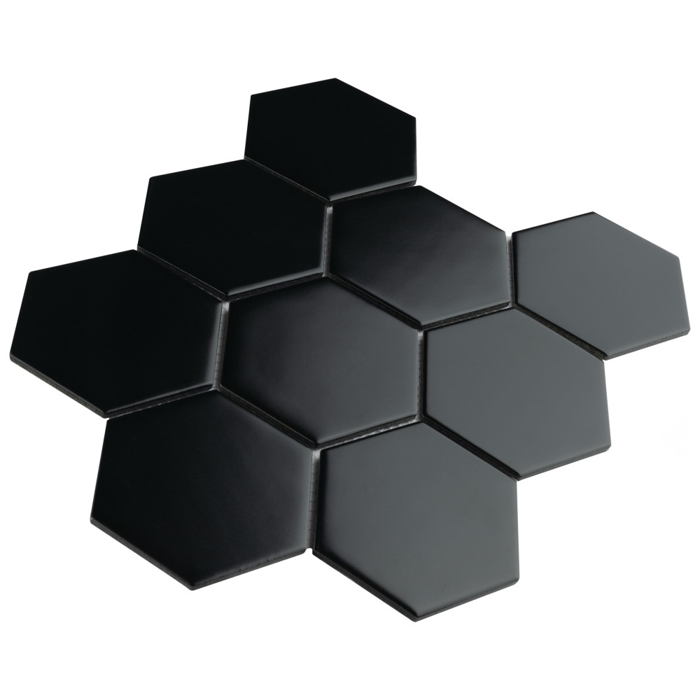 Sample – Metro Super 4″ Hex Matte Black Porcelain Mosaic Tile