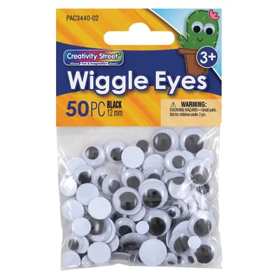 Creativity Street  Wiggle Eyes, Black,  12 mm, 50 Pieces