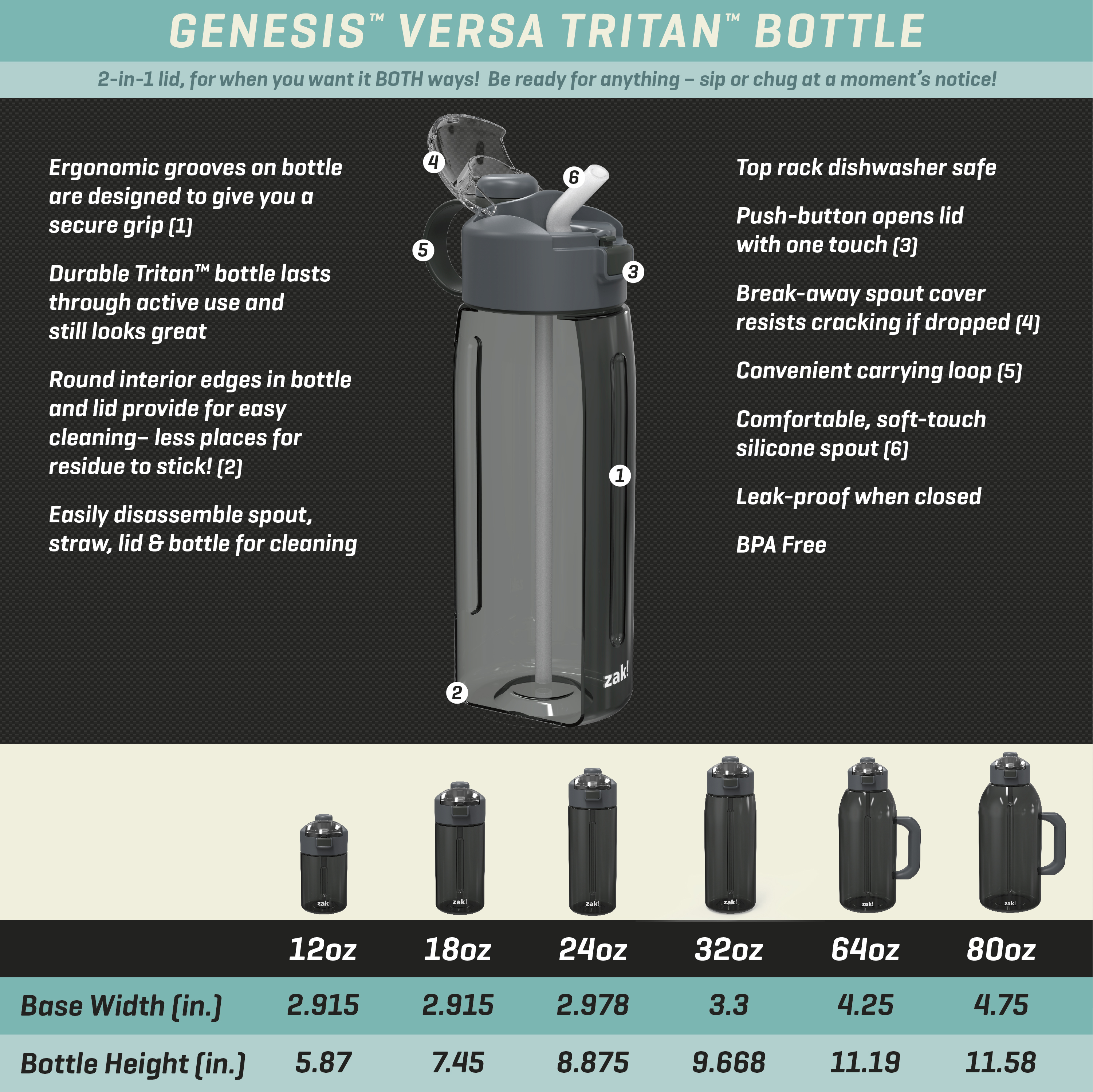 Genesis 24 ounce Water Bottle, Charcoal