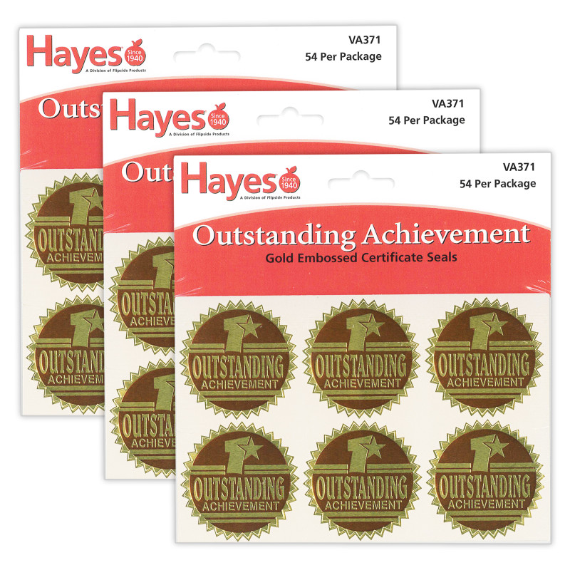 Gold Foil Embossed Seals, Outstanding Achievement, 54 Per Pack, 3 Packs