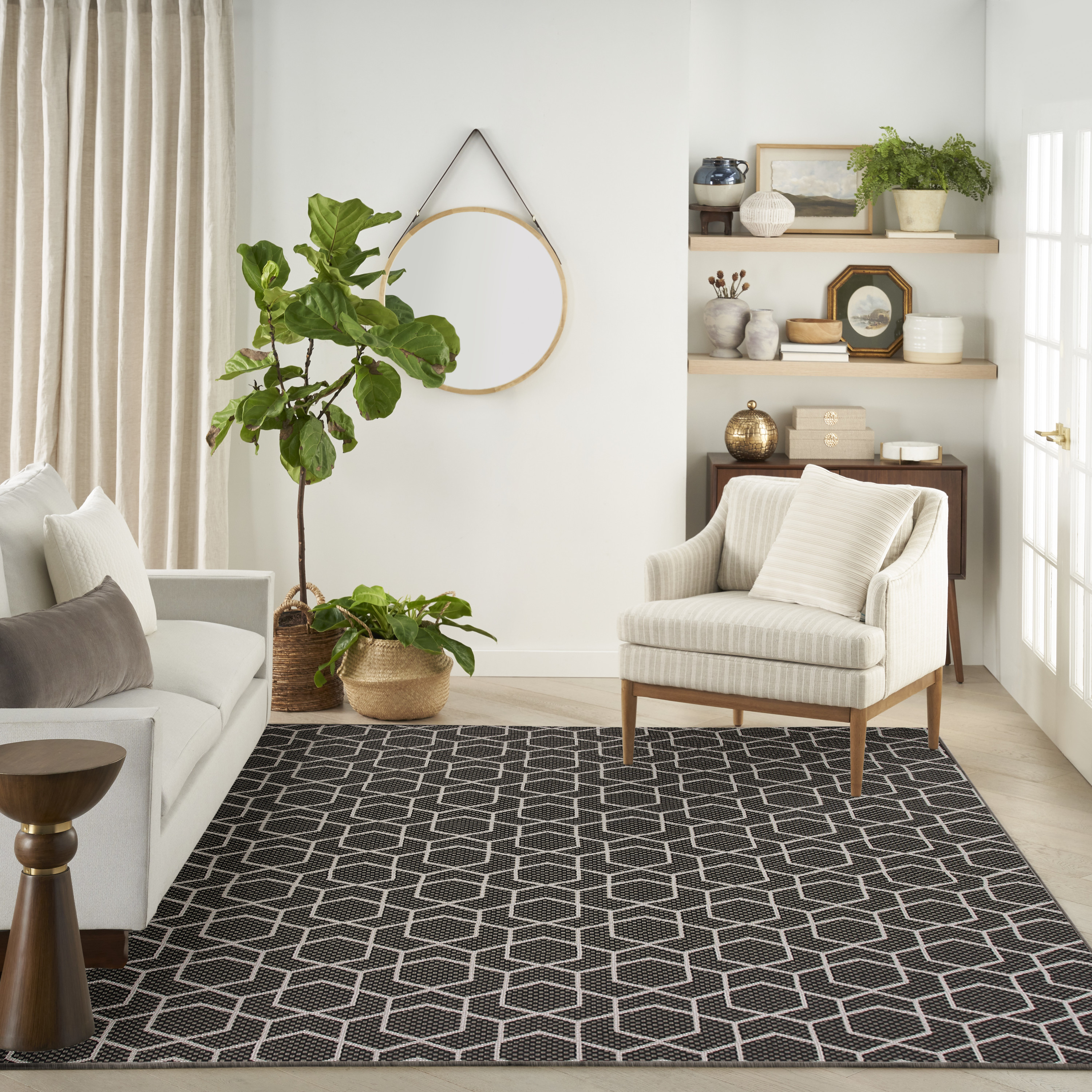 Nourison Horizon Indoor/Outdoor 9' x 12' Black Modern Rug
