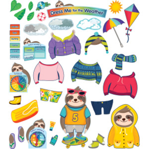 One World Sloth Dress Me for the Weather Bulletin Board Set, Grade PK-2, 54 Pieces