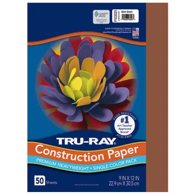 Tru-Ray Premium Heavyweight Construction Paper, Warm Brown, 9"x 12", 50 Sheets