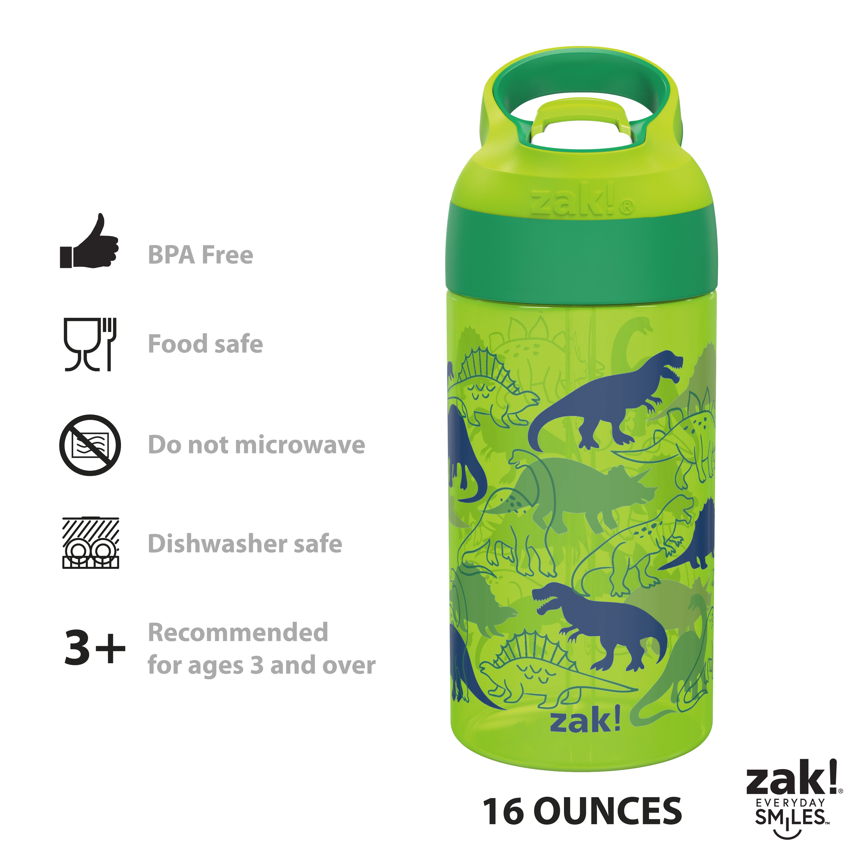 Zak Hydration 16 ounce Water Bottle, Dinosaurs and Jungle Friends, 2-piece set slideshow image 9